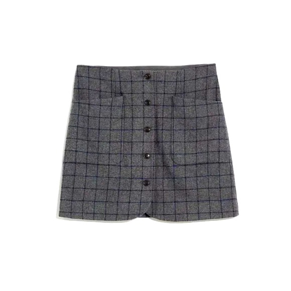 Madewell Wool Button-Down Mini Skirt in Windowpane